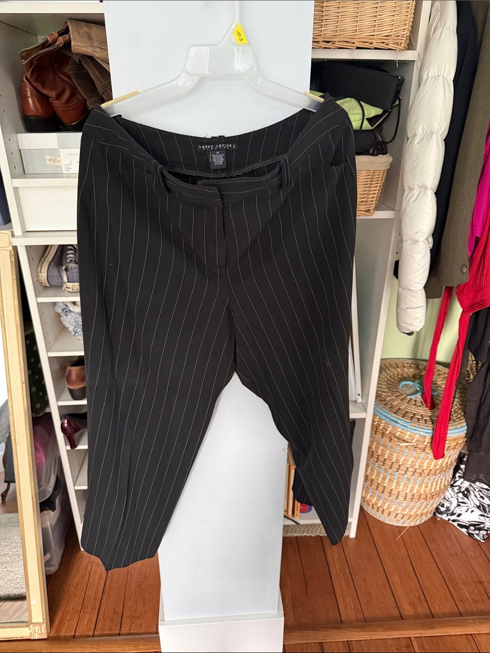 Larry Levine Black Pinstripe Wide-Leg Trousers